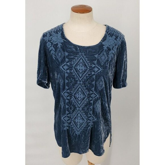 Johnny Was Tops - Johnny Was Los Angeles Green Blue ? Velvet Embroider Short Sleeve Top Size XS